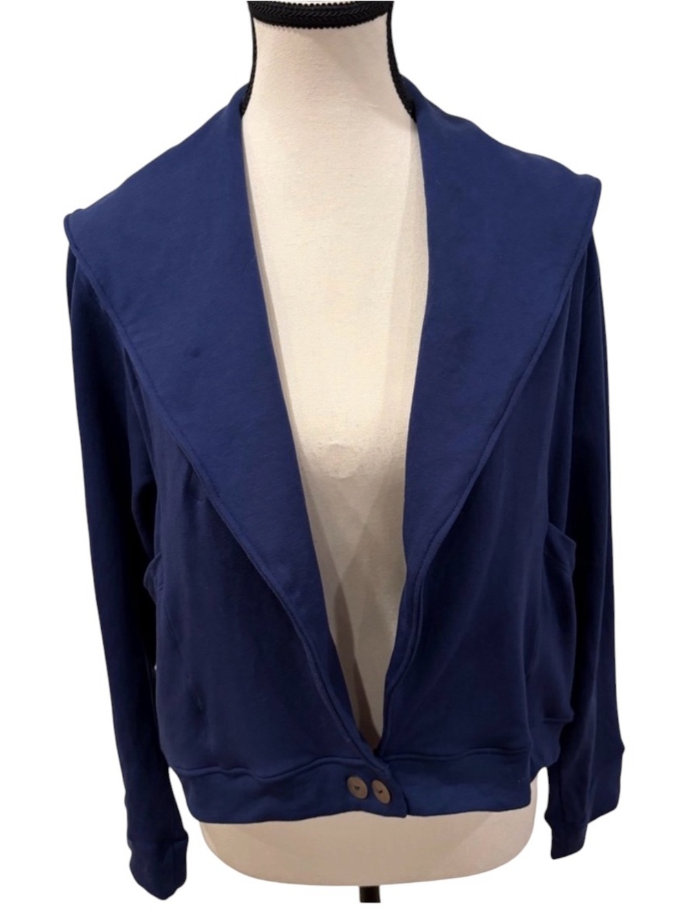 Flutter Dark Blue High-Low Bamboo Boho Chic Women’s Jacket, size medium
